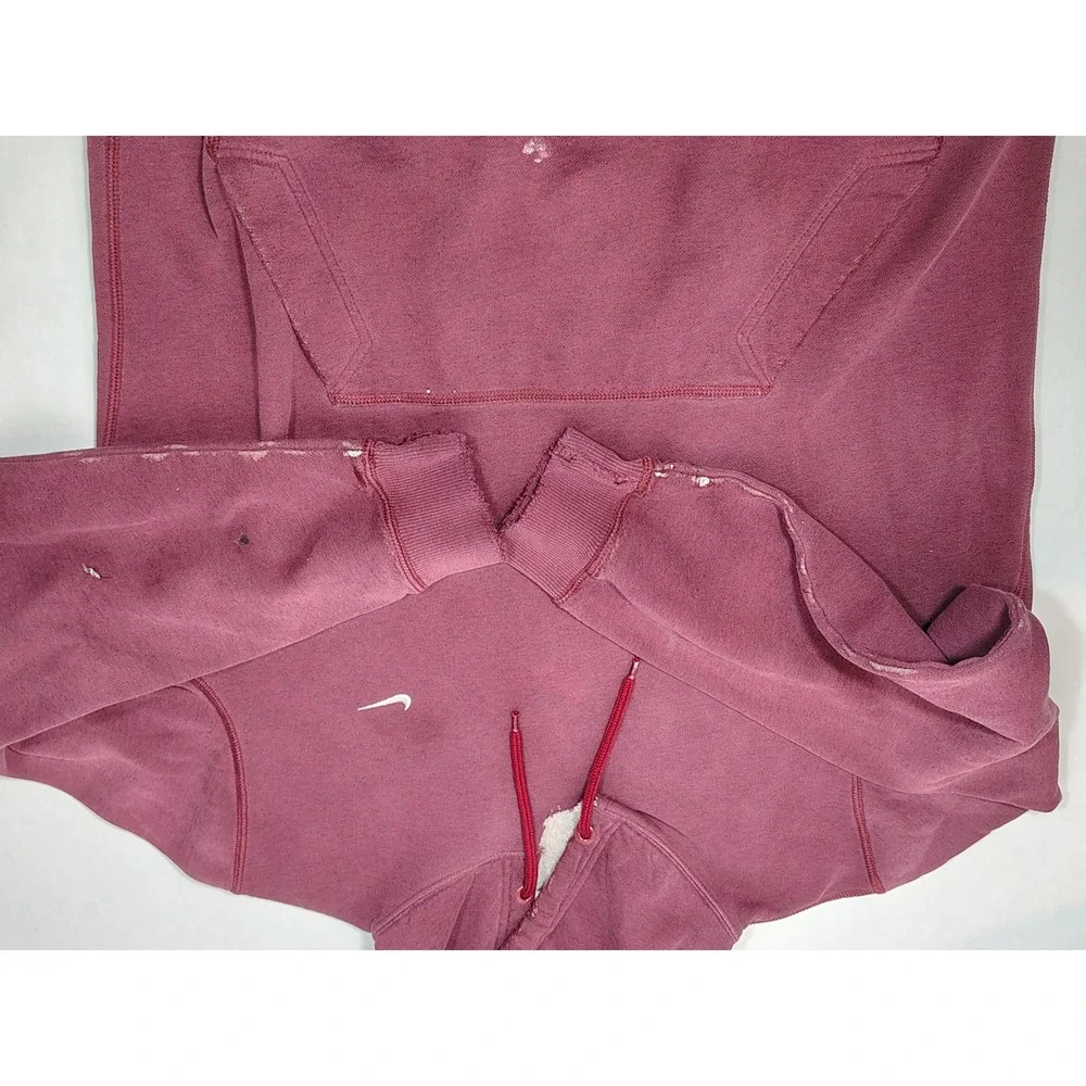 Nike Better‎ World Mens L Maroon Distressed Pullover Hoodie Swoosh Logo Burgundy